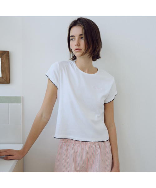 URAGO(ユラーゴ)の「My pincoat crop t-shirt(Tシャツ/カットソー・レディース・Cream/ライトホワイト/ミント・FREE)」の3枚目の写真