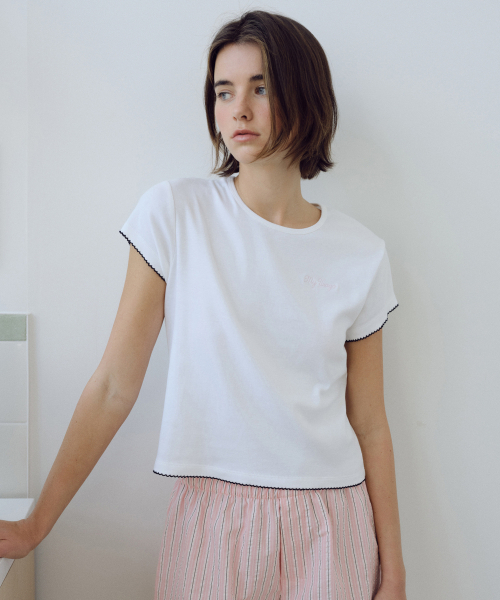 URAGO(ユラーゴ)の「My pincoat crop t-shirt(Tシャツ/カットソー・レディース・Cream/ライトホワイト/ミント・FREE)」の5枚目の写真