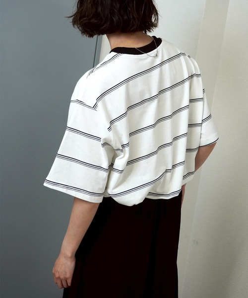gossara(ゴサラ)の「【柔らかな着心地】ボーダーBIG T(Tシャツ/カットソー・レディース・ホワイト/グレー・FREE)」の13枚目の写真