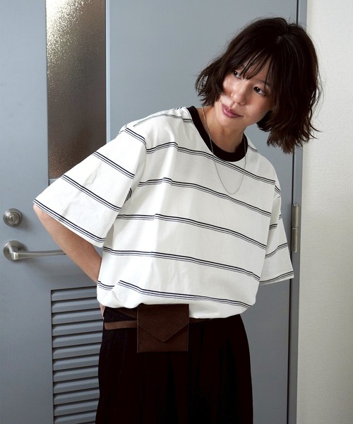 gossara(ゴサラ)の「【柔らかな着心地】ボーダーBIG T(Tシャツ/カットソー・レディース・ホワイト/グレー・FREE)」の15枚目の写真