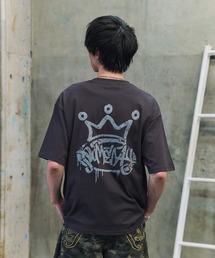 ボックスシルエット グランジ風 レトロモチーフ バックプリント ビッグシルエット プレーティング 半袖Tシャツ グラフィック プリント カットソー ユニセックス