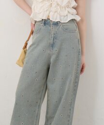 Kastane | 【WEB限定カラー/2サイズ展開/ウエスト調節可】ビジューフラワーデニム(デニムパンツ)