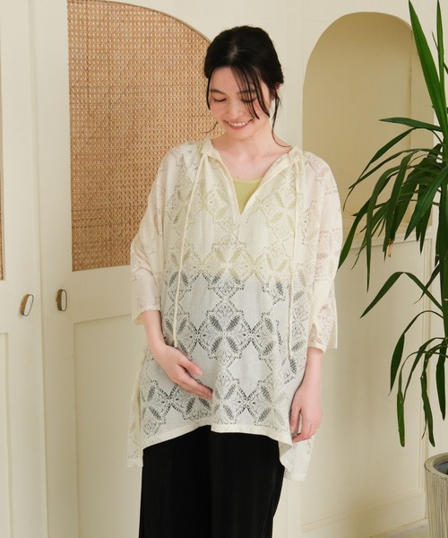 産前・産後対応】マタニティ／レーススキッパーシャツ 685827