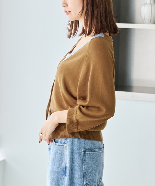LAVEANGE(ラビアンジェ)の「【好機能シリーズ】接触冷感|シルク混配色ニットカーディガン|ひんやり/バイカラー/夏羽織/冷房対策(カーディガン/ボレロ・レディース・ブラック/ブラウン/グレイッシュベージュ・4L/3L/F)」の8枚目の写真