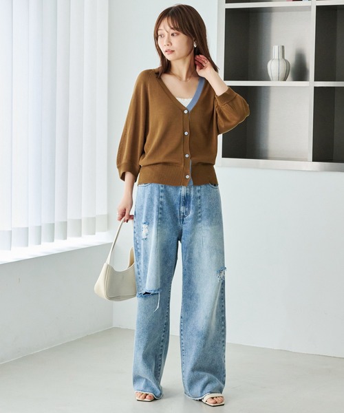 LAVEANGE(ラビアンジェ)の「【好機能シリーズ】接触冷感|シルク混配色ニットカーディガン|ひんやり/バイカラー/夏羽織/冷房対策(カーディガン/ボレロ・レディース・ブラック/ブラウン/グレイッシュベージュ・4L/3L/F)」の12枚目の写真