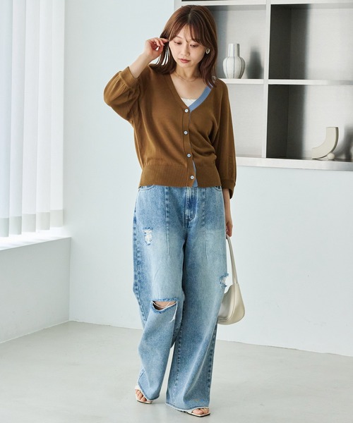 LAVEANGE(ラビアンジェ)の「【好機能シリーズ】接触冷感|シルク混配色ニットカーディガン|ひんやり/バイカラー/夏羽織/冷房対策(カーディガン/ボレロ・レディース・ブラック/ブラウン/グレイッシュベージュ・4L/3L/F)」の14枚目の写真