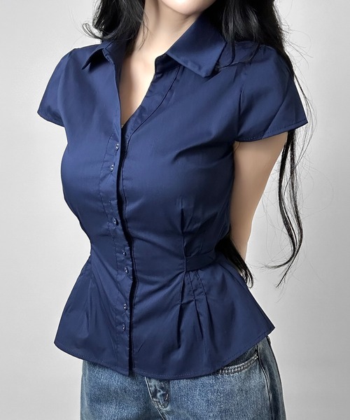FOLLOWIN(フォロウィン)の「【3COLOR】フィットラインシャツブラウス(シャツ/ブラウス・レディース・ブラック/ホワイト/ブルー・FREE)」の14枚目の写真