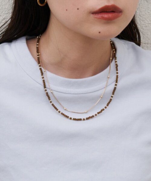 CIAOPANIC TYPY（チャオパニックティピー）の「:【lil】ビーズ2連ネックレスセット（ネックレス・レディース・ブラック/ブラウン/レッド・ONE SIZE）」の4枚目の写真