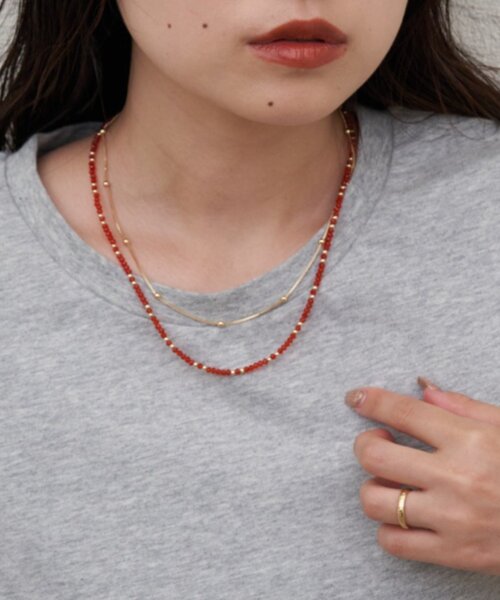 CIAOPANIC TYPY（チャオパニックティピー）の「:【lil】ビーズ2連ネックレスセット（ネックレス・レディース・ブラック/ブラウン/レッド・ONE SIZE）」の6枚目の写真