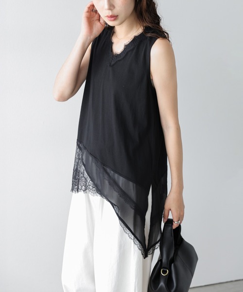 AMELY(エミリー)の「アシンメトリーシアートップス(タンクトップ・レディース・ブラック/ホワイト・フリー)」の15枚目の写真