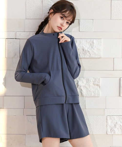 TeddyShop(テディショップ)の「【UVカット率99.9%以上/UPF50+/2WAYフード取り外し可】長袖ジップアップUVパーカーラッシュガードトップス+ショートパンツ 上下2点セット レディース(パーカー・レディース・ダークブラウン/ブルーグレー/ブラック・L/S/LL/M)」の14枚目の写真