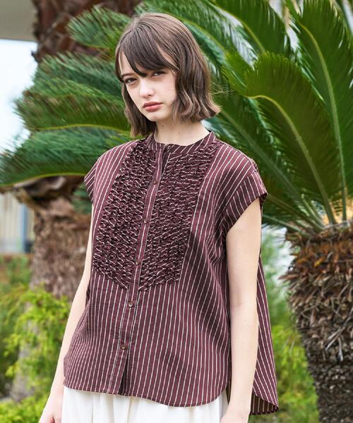 DRESSTERIOR（ドレステリア）の「ストライプフレンチスリーブフリルブラウス（シャツ/ブラウス・レディース・ブラウン/ベージュ系その他5・34/38/36）」の2枚目の写真