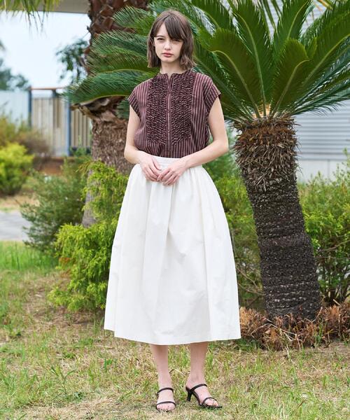 DRESSTERIOR（ドレステリア）の「ストライプフレンチスリーブフリルブラウス（シャツ/ブラウス・レディース・ブラウン/ベージュ系その他5・34/38/36）」の7枚目の写真