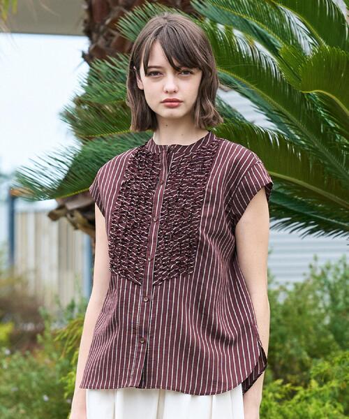 DRESSTERIOR（ドレステリア）の「ストライプフレンチスリーブフリルブラウス（シャツ/ブラウス・レディース・ブラウン/ベージュ系その他5・34/38/36）」の12枚目の写真