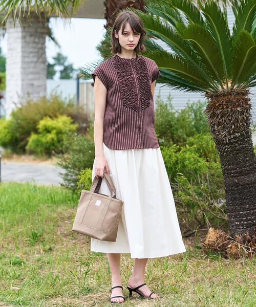 DRESSTERIOR（ドレステリア）の「ストライプフレンチスリーブフリルブラウス（シャツ/ブラウス・レディース・ブラウン/ベージュ系その他5・34/38/36）」の15枚目の写真