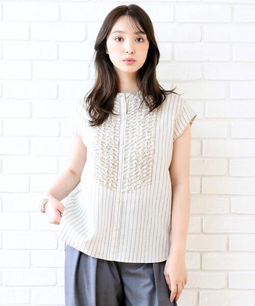 DRESSTERIOR（ドレステリア）の「ストライプフレンチスリーブフリルブラウス（シャツ/ブラウス・レディース・ブラウン/ベージュ系その他5・34/38/36）」の16枚目の写真