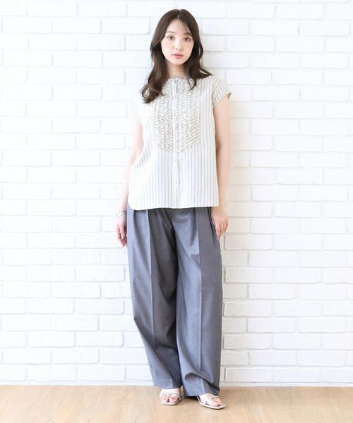 DRESSTERIOR（ドレステリア）の「ストライプフレンチスリーブフリルブラウス（シャツ/ブラウス・レディース・ブラウン/ベージュ系その他5・34/38/36）」の18枚目の写真