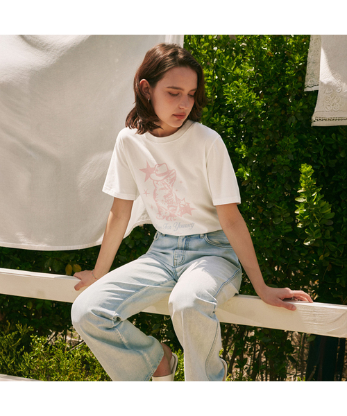 ZEROSTREET（ゼロストリート）の「[2カラー] カウボーイキャット 半袖Tシャツ（Tシャツ/カットソー・レディース・チャコール/Off White・MEDIUM/SMALL）」の2枚目の写真
