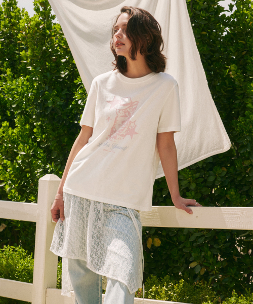 ZEROSTREET（ゼロストリート）の「[2カラー] カウボーイキャット 半袖Tシャツ（Tシャツ/カットソー・レディース・チャコール/Off White・MEDIUM/SMALL）」の5枚目の写真