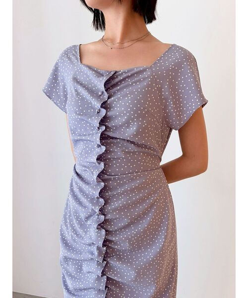 LAGUNAMOON(ラグナムーン)の「ドットギャザースクエアネックワンピース 【夏服】【半袖】(ワンピース・レディース・ホワイト/ラベンダー・MEDIUM/SMALL)」の2枚目の写真