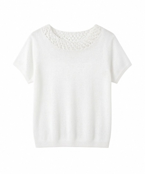 LUCPY（ラクピー）の「レースネックドルマンサマーニット（ニット/セーター・レディース・ホワイト・MEDIUM/SMALL/X-LARGE/LARGE）」の4枚目の写真