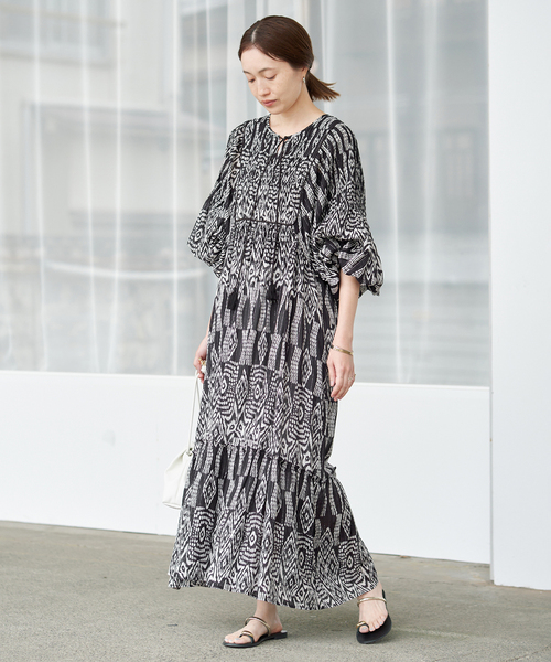 SLOBE IENA（スローブイエナ）の「India Ikat ワンピース（ワンピース・レディース・ラベンダー/ブラック・FREE）」の7枚目の写真