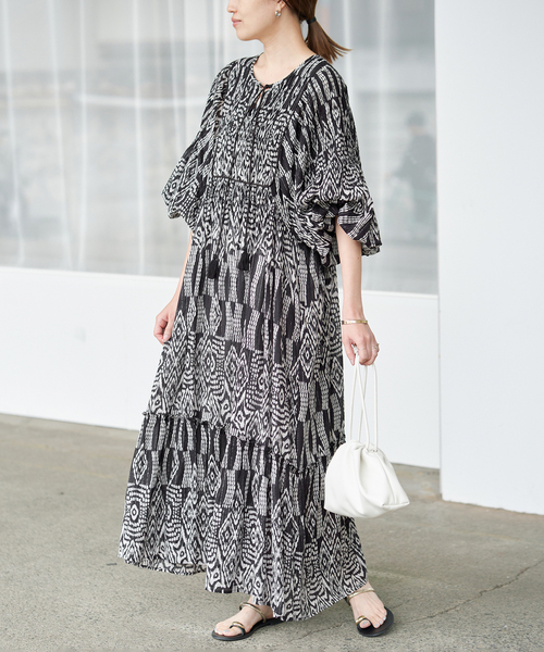 SLOBE IENA（スローブイエナ）の「India Ikat ワンピース（ワンピース・レディース・ラベンダー/ブラック・FREE）」の8枚目の写真