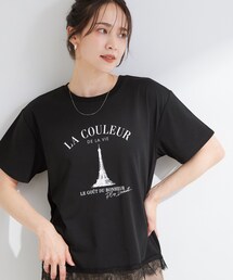 【UV/S-LL/洗濯機可】真夏に着たい裾レースが女性らしさをプラスする プリントアソートTシャツ