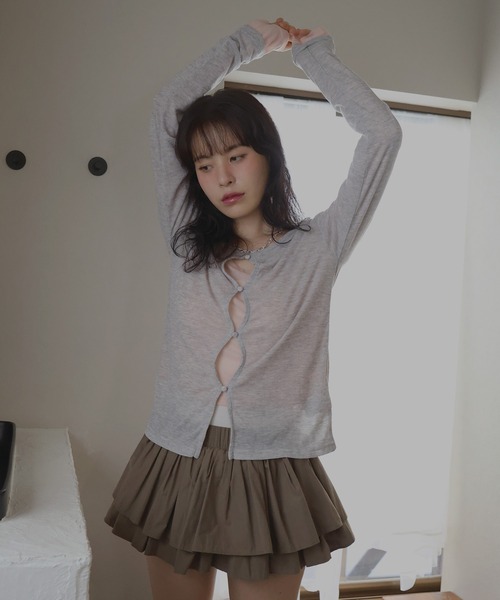 Mili affinity(ミリアフィニティー)の「シアーフライスデザインカーディガン(Tシャツ/カットソー・レディース・ターコイズブルー/ブラック/杢グレー/アイボリー/ブラウン・FREE)」の3枚目の写真
