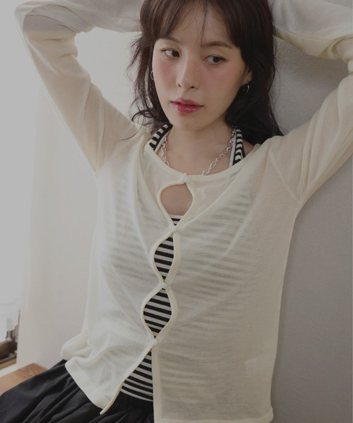 Mili affinity(ミリアフィニティー)の「シアーフライスデザインカーディガン(Tシャツ/カットソー・レディース・ターコイズブルー/ブラック/杢グレー/アイボリー/ブラウン・FREE)」の1枚目の写真
