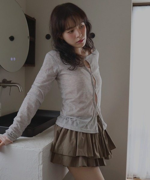 Mili affinity(ミリアフィニティー)の「シアーフライスデザインカーディガン(Tシャツ/カットソー・レディース・ターコイズブルー/ブラック/杢グレー/アイボリー/ブラウン・FREE)」の6枚目の写真