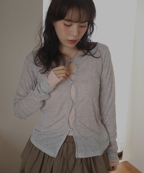 Mili affinity(ミリアフィニティー)の「シアーフライスデザインカーディガン(Tシャツ/カットソー・レディース・ターコイズブルー/ブラック/杢グレー/アイボリー/ブラウン・FREE)」の7枚目の写真