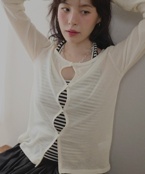 Mili affinity(ミリアフィニティー)の「シアーフライスデザインカーディガン(Tシャツ/カットソー・レディース・ターコイズブルー/ブラック/杢グレー/アイボリー/ブラウン・FREE)」の8枚目の写真