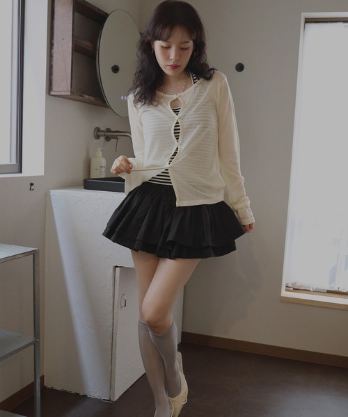 Mili affinity(ミリアフィニティー)の「シアーフライスデザインカーディガン(Tシャツ/カットソー・レディース・ターコイズブルー/ブラック/杢グレー/アイボリー/ブラウン・FREE)」の12枚目の写真