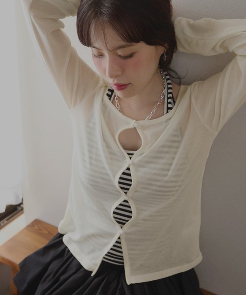 Mili affinity(ミリアフィニティー)の「シアーフライスデザインカーディガン(Tシャツ/カットソー・レディース・ターコイズブルー/ブラック/杢グレー/アイボリー/ブラウン・FREE)」の14枚目の写真