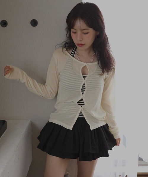 Mili affinity(ミリアフィニティー)の「シアーフライスデザインカーディガン(Tシャツ/カットソー・レディース・ターコイズブルー/ブラック/杢グレー/アイボリー/ブラウン・FREE)」の16枚目の写真