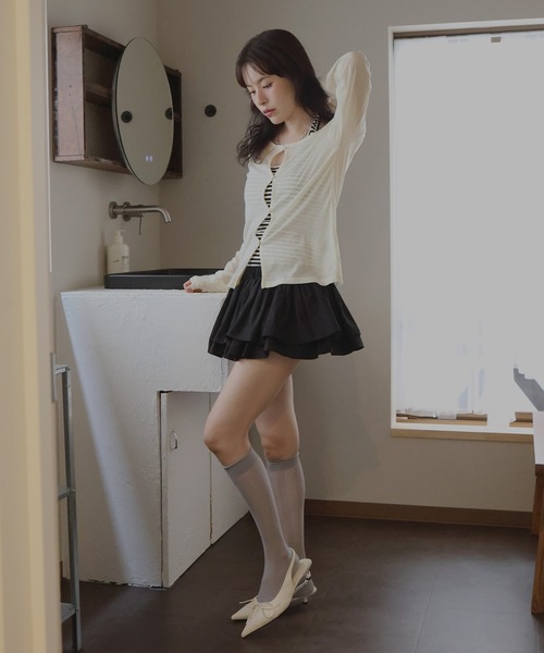 Mili affinity(ミリアフィニティー)の「シアーフライスデザインカーディガン(Tシャツ/カットソー・レディース・ターコイズブルー/ブラック/杢グレー/アイボリー/ブラウン・FREE)」の17枚目の写真