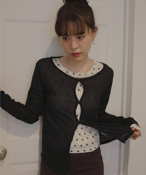 Mili affinity(ミリアフィニティー)の「シアーフライスデザインカーディガン(Tシャツ/カットソー・レディース・ターコイズブルー/ブラック/杢グレー/アイボリー/ブラウン・FREE)」の19枚目の写真
