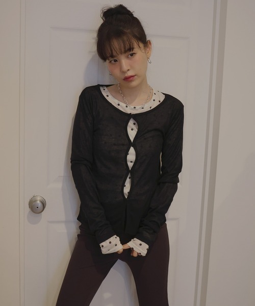 Mili affinity(ミリアフィニティー)の「シアーフライスデザインカーディガン(Tシャツ/カットソー・レディース・ターコイズブルー/ブラック/杢グレー/アイボリー/ブラウン・FREE)」の20枚目の写真