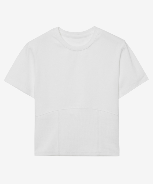 MIND BRIDGE WOMEN（マインドブリッジウーマン）の「[W]切り替え装飾クロップTシャツ - 2色（Tシャツ/カットソー・レディース・ホワイト/チャコール・55）」の3枚目の写真