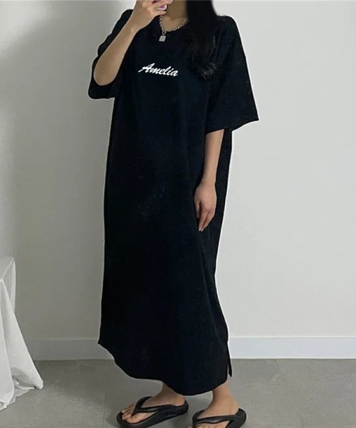Lips(リップス)の「1枚で抜け感たっぷり!ロゴプリントが映えるリラックスTシャツワンピース(ワンピース・レディース・グレー/ホワイト/ブラック・FREE)」の3枚目の写真