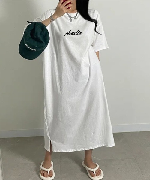 Lips(リップス)の「1枚で抜け感たっぷり!ロゴプリントが映えるリラックスTシャツワンピース(ワンピース・レディース・グレー/ホワイト/ブラック・FREE)」の5枚目の写真