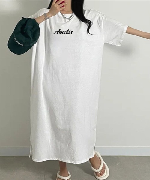 Lips(リップス)の「1枚で抜け感たっぷり!ロゴプリントが映えるリラックスTシャツワンピース(ワンピース・レディース・グレー/ホワイト/ブラック・FREE)」の6枚目の写真