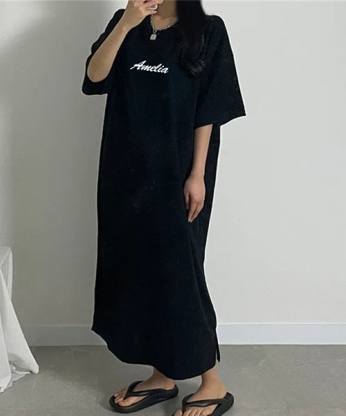 Lips(リップス)の「1枚で抜け感たっぷり!ロゴプリントが映えるリラックスTシャツワンピース(ワンピース・レディース・グレー/ホワイト/ブラック・FREE)」の7枚目の写真