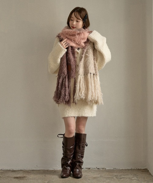 mideal(マイディール)の「original pattern shaggy muffler / オリジナルパターンシャギーマフラー(マフラー・レディース・イエロー/ブルー/ピンク/ボルドー・FREE)」の19枚目の写真