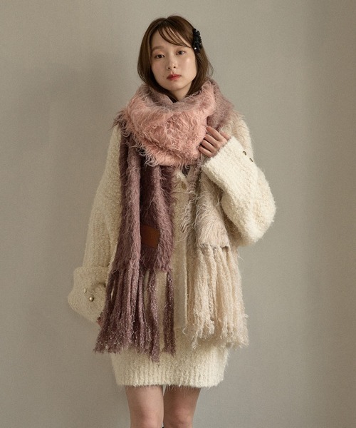 mideal(マイディール)の「original pattern shaggy muffler / オリジナルパターンシャギーマフラー(マフラー・レディース・イエロー/ブルー/ピンク/ボルドー・FREE)」の16枚目の写真