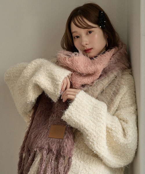 mideal(マイディール)の「original pattern shaggy muffler / オリジナルパターンシャギーマフラー(マフラー・レディース・イエロー/ブルー/ピンク/ボルドー・FREE)」の15枚目の写真