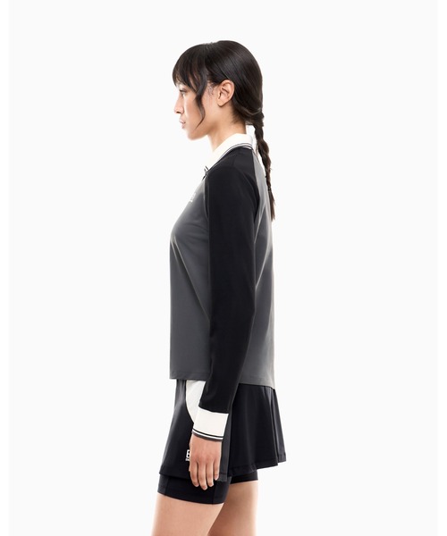 EMPORIO ARMANI EA7(エンポリオアルマーニイーエーセブン)の「<オンライン限定>【エンポリオ アルマーニ EA7】ウィメンズ ストレッチピケ 長袖ポロシャツ Golf Pro(ポロシャツ・レディース・グレー系その他・X-SMALL/SMALL/LARGE/MEDIUM)」の2枚目の写真