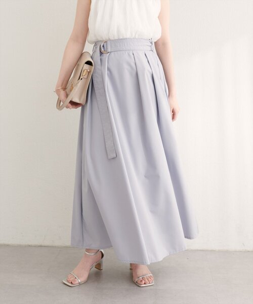 natural couture（ナチュラルクチュール）の「ウエストベルト付きタックスカート（スカート・レディース・チェック/ベージュ/ネイビー/サックスブルー・FREE）」の5枚目の写真