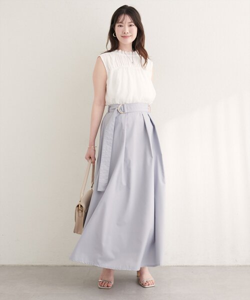 natural couture（ナチュラルクチュール）の「ウエストベルト付きタックスカート（スカート・レディース・チェック/ベージュ/ネイビー/サックスブルー・FREE）」の8枚目の写真